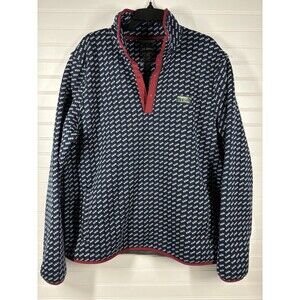 LL Bean Birdseye Snap-T Fleece Men's XL Slightly Fitted Blue White Pullover
